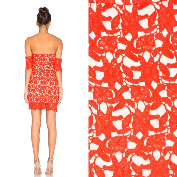 J.O.A. Off The Shoulder Lace Dress in Red - Picture 2 of 7